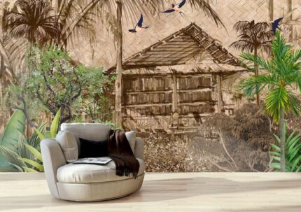 Vintage Jungle Hut Mural