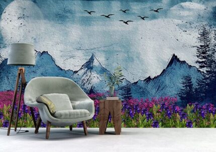 Purple Floral Mountain Scene