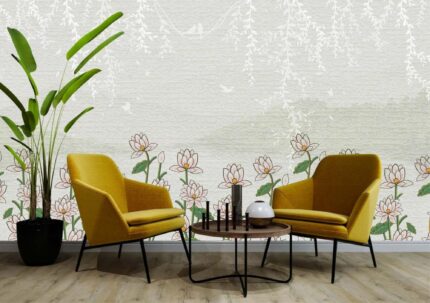 Minimal Lotus Line Art Wall