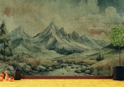 Green Vintage Mountain Art