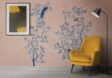 Blue Botanical Bird Wall