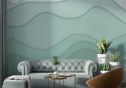 Green Wave Wall Living Room Design