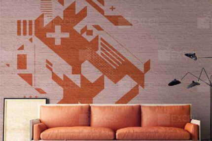Terracotta Geometric Graffiti Brick Mural