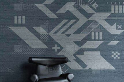 Dark Teal Geometric Graffiti Brick Mural