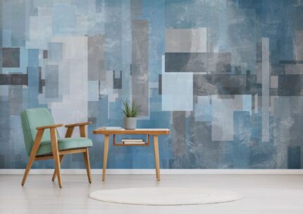 Blue Frost Geometric Overlay Wall