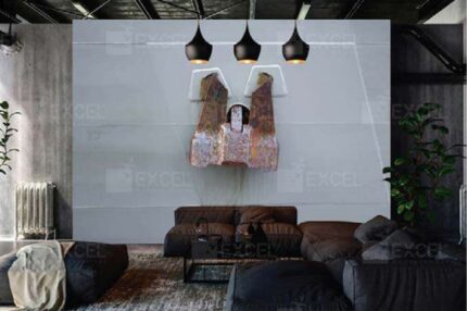 White Ribbed Panel with Sculptural Art Mural