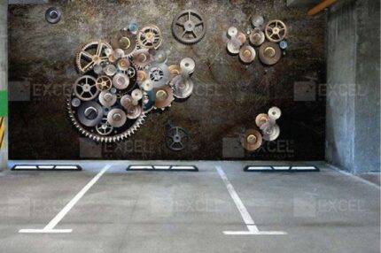 Steampunk Floating Gears Grunge Mural