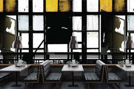 Industrial Factory Window Black & Yellow Mural