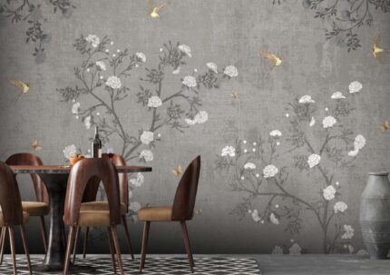 Grey Floral Vintage Wall