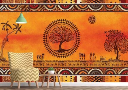 Orange Tribal Nature Scene Wall
