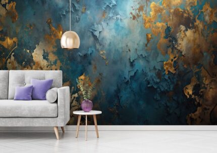 Teal Gold Ocean Texture Wall