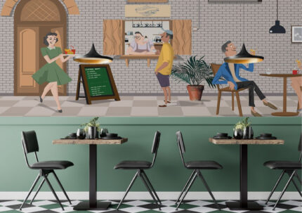 Vintage Café Illustration Wall