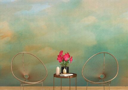 Symmetrical Lounge with Wire Chairs and Floral Accent