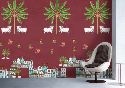 Rustic Village Folk Pattern Wall