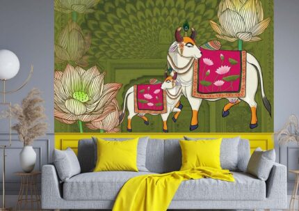Lotus Cow Cultural Art Wall