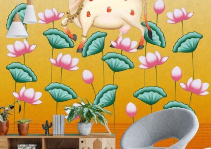 Golden Lotus Elephant Pattern Wall