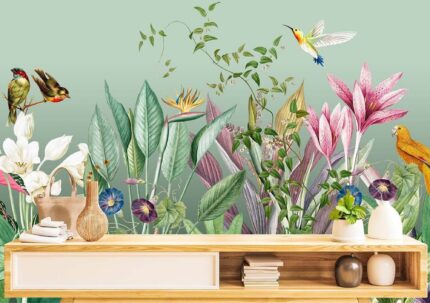 Botanical Birds Mint Garden
