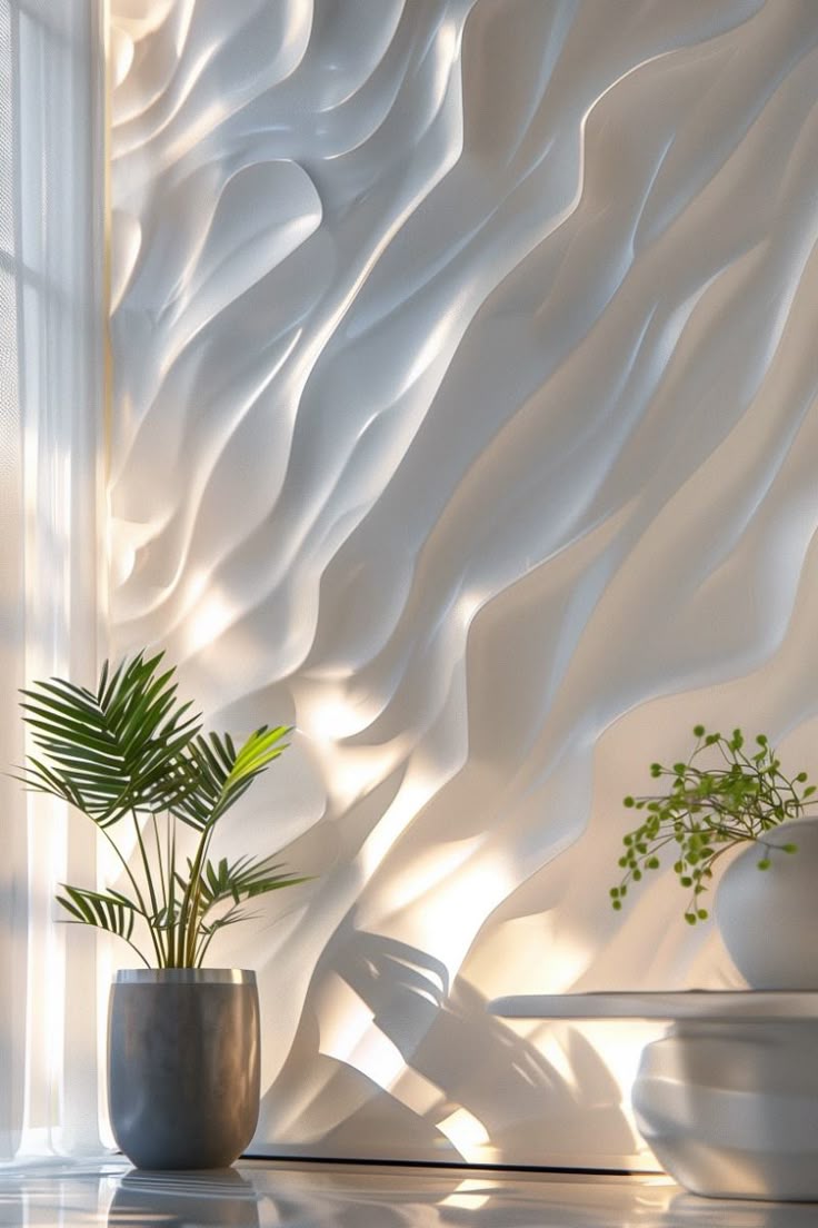 3D wall panels with a dynamic, wavy design