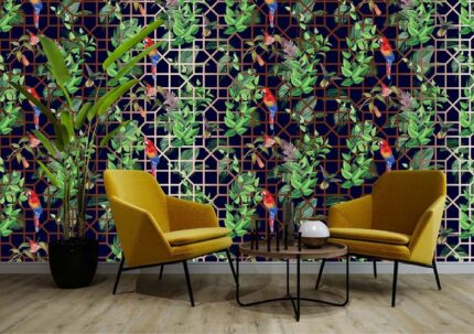 Royal Blue Jungle Parrot Pattern