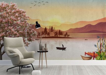 Sunset Lake Reflection Art