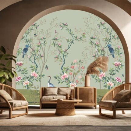 Pakhi Chinoiserie Wallpaper, Sage Mint