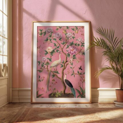 Floral Bird Chinoiserie Wallpaper – Blush Pink
