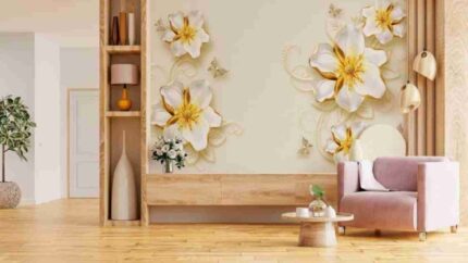 Golden Floral Contemporary Wall