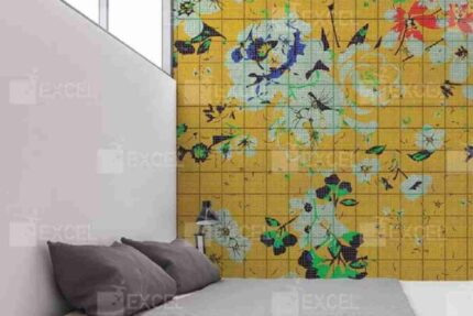Grid Floral Mustard Accent Wall