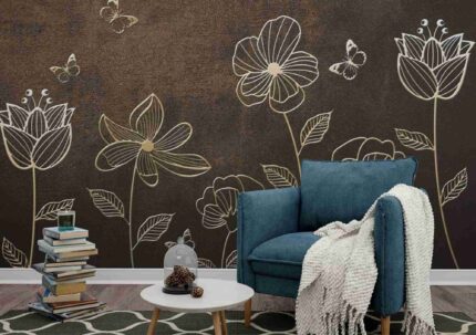 Line Art Floral & Butterfly Wall