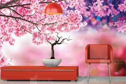 Pink Blossom Tree Feature Wall
