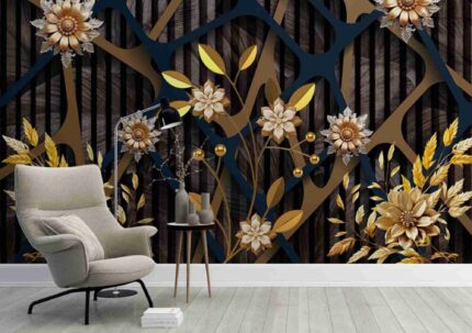 Golden Floral Geometric Wall Mural