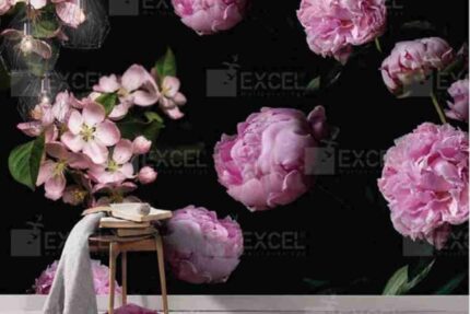 Midnight Pink Peony Wall