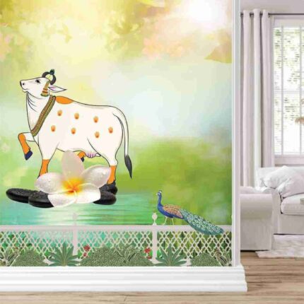 Cow & Peacock Spiritual Mural