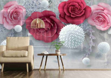 Contemporary Rose & Geometric Wall Mural