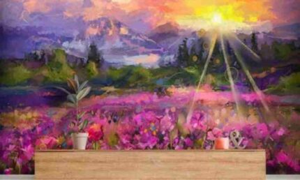 Mountain Floral Landscape Mural