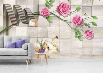 Rose & Swan Harmony Wall Mural