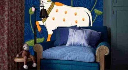 Royal Cow Motif Indigo Accent Wall