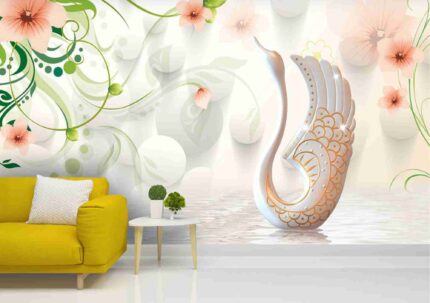 Sculptural Swan & Floral Wall Mural