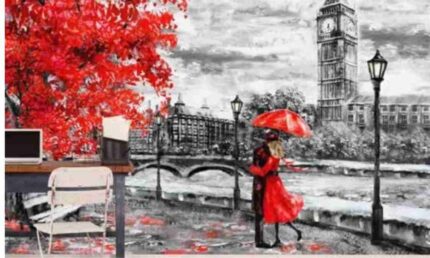 Romantic London Scene (Red Accent)