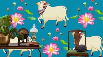 Lotus Cow Heritage Scene Wallpaper