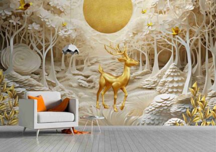Golden Deer Forest Wall Mural