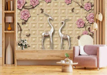 Pink Floral & Deer Wall Mural