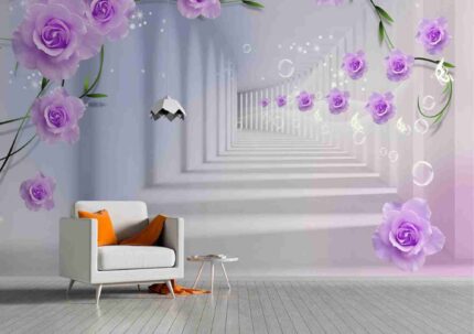 Dreamy Corridor with Purple Roses
