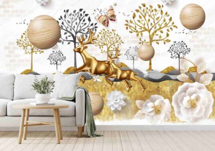 Golden Deer Fantasy Wall Mural