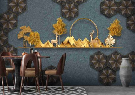 Golden Deer Geometric Dining Wall