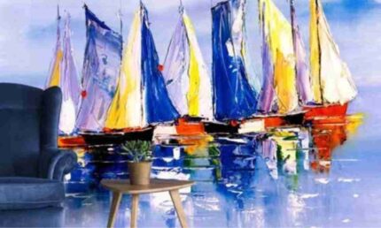 Colorful Sailboats Reflection Mural