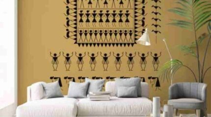Minimal Tribal Line Art Mustard Wall