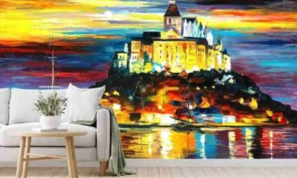 Illuminated Castle Nightscape Mural