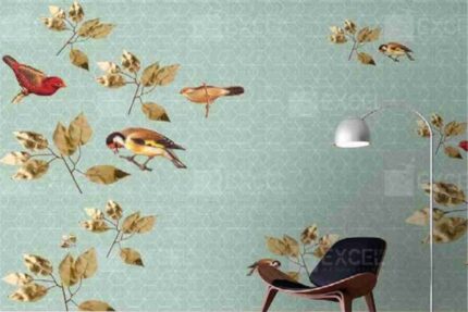 Aqua Pastel Bird Pattern Wall