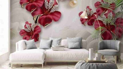 Red Floral Luxury Wall